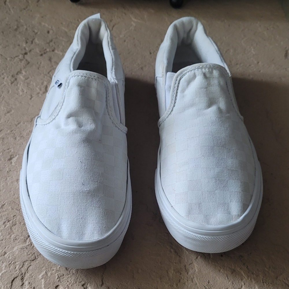 Size 5 Vans Asher White Check Canvas Slip On Unisex Sneakers
